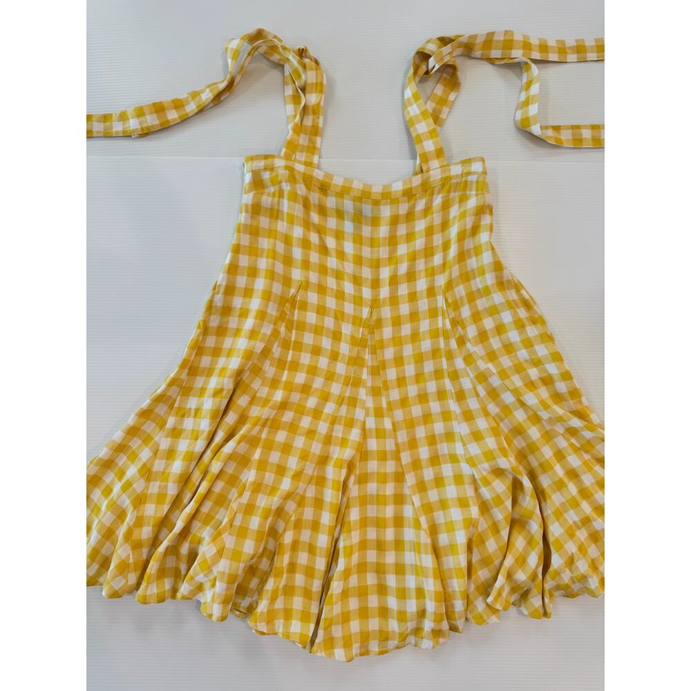 AQUA Butter Yellow Gingham Tie Shoulder Mini Dress S Cottagecore Picniccore - Picture 8 of 16